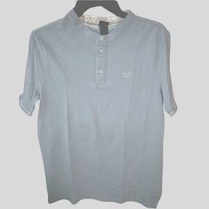 H&M Blue No Collar Polo; Collar-less, Mens Sz M